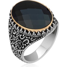 Stil Love Gümüş Siyah Zirkon Taşlı Oval Erkek Yüzük