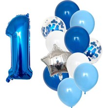 Best Parti Mavi Rakam Balon Pullu Şeffaf Balon Seti Yaş 1