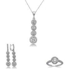 Stil Love Gümüş Sıralı Dört Taş Bayan Set
