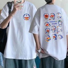Touz Moda Doraemon Collage Sırt Baskılı Beyaz Oversize T-Shirt