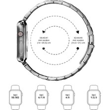 Fibaks Apple Watch Series 1/2/3/4/5/6/7/8/se Ultra 45MM Kordon Paslanmaz Çelik Stainless Steel Baklalı Ayarlanabilir Akıllı Saat Kordonu ve Ayarlama Aparatı