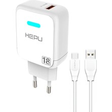 Hepu HP618T Qc3.0 18W Seyahat Şarj Aleti Usb-Type-C Kablo Set