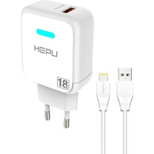 Hepu HP618L Qc3.0 18W Seyahat Şarj Aleti Usb-Lightning Kablo Set