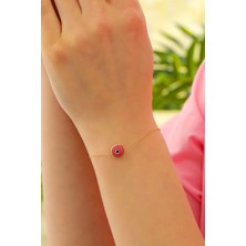 Moom Mücevherat Kadın 14 Ayar Altın Göz Bileklik Altın Nazar Gözlü Bileklik Uzatmalı 18 cm