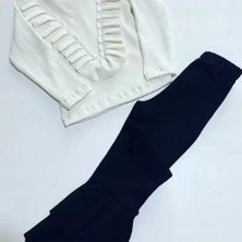 Özge Başaran Kız Çocuk Siyah Krem Ispanyol Paça Tayt ve Önü Fırfırlı Body Takımı