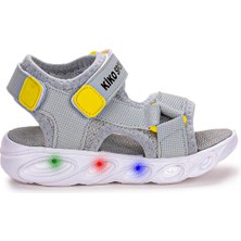 Kiko Kids 103 Işıklı Günlük Erkek Çocuk Cırtlı Sandalet Ayakkabı Açık Gri