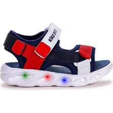 Kiko Kids 103 Işıklı Günlük Erkek Çocuk Cırtlı Sandalet Ayakkabı Lacivert - Kırmızı