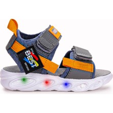 Kiko Kids 100 Işıklı Günlük Kız/erkek Çocuk Cırtlı Sandalet Ayakkabı Füme