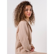 Lino Keten Gömlek Pijama Bej