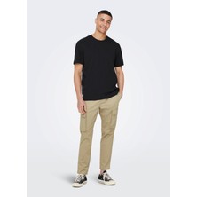 Only & Sons O Yaka Düz Siyah Erkek T-Shirt 22025208_ONSMAX Lıfe Reg Ss Stıtch