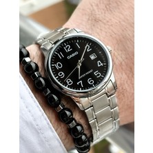 Casio Marka Full Çelik Kasa, Kordon Gümüş Renk, Takvimli, Lüx Erkek Kol Saati + Bileklik