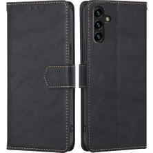 Cool-M Samsung Galaxy A04S Için 4g (164.7 x 76.7 x 9.1 Mm) Cowhide Doku Pu Deri Telefon Stand Cüzdan Kılıfı Rfıd Engelleme Manyetik Toka Iyi Korunmuş Kapak (Yurt Dışından)