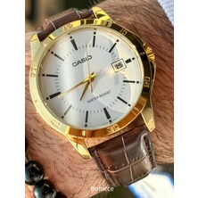 Casio Marka Full Çelik Kasa, Deri Siyah Kordon, Takvimli, Lüx Erkek Kol Saati + Bileklik