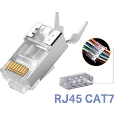 Ata Elektronik 1 Adet - Cat5 Cat6 Cat7 Metal Konnektör RJ45 Internet Kablo Soketi Konnektörü Ucu Jak Jack Cat7 Jack + Kablo Ayraç (1 Adet