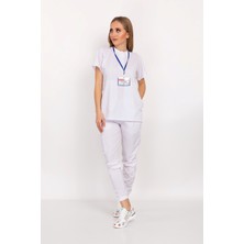 Beyaz Renk Çıt Çıtlı Hakim Yaka Soft Likra Doktor Hemşire Hastane Nöbet Forma Takım