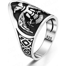 Takılingo 925 Ayar Gümüş Çift Başlı Kartal Motifli Erkek Yüzük