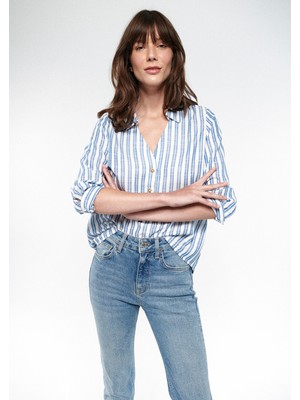Mavi Kadın Indigo Çizgili Bluz 122400-83979