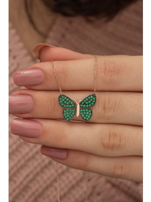 Nereze 925 Ayar Yeşil Kelebek Kolye Kadın Gümüş Kolye