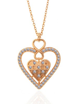 Gumush Gümüş Rose Kalp Sonsuzluk Kadın Kolye