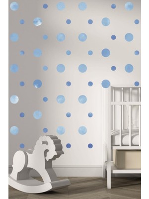 Lizpo Decor Mavi Tonlu Polka 5 ve 3 cm Karışık Konsept Duvar Dekorasyon Sticker 160 Adet