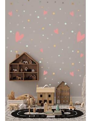 Lizpo Decor Soft Kalp ve Polka Konsept Duvar Dekorasyon Sticker 150 Adet