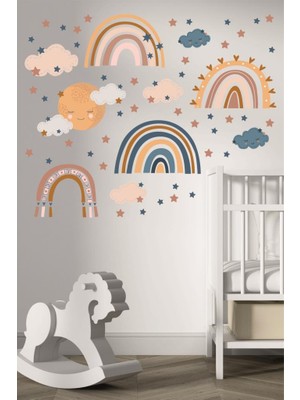Lizpo Decor Gökkuşağı Bulut Çocuk Odası Duvar Sticker Dekorasyon Seti Model 3