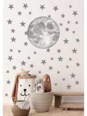 Lizpo Decor Dünya ve Yıldızlar Duvar Sticker, Bebek ve Çocuk Odası Dekoratif Duvar Çıkartması