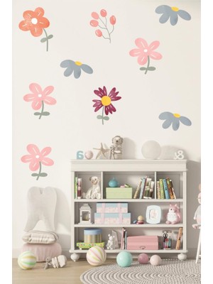 Lizpo Decor Karışık Papatyalar Çiçekler 16 Adet Çocuk Odası Duvar Sticker Dekorasyon