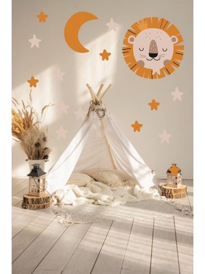 Lizpo Decor Sevimli Aslam ve Yıldızlar 50 x 35 Sticker, Bebek ve Çocuk Odası Dekoratif Duvar Çıkartması