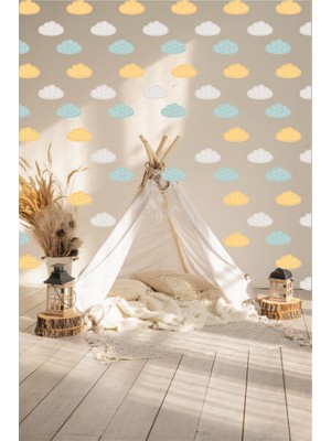 Lizpo Decor Soft Bulut 60 Adet Sticker, Bebek ve Çocuk Odası Dekoratif Duvar Çıkartması