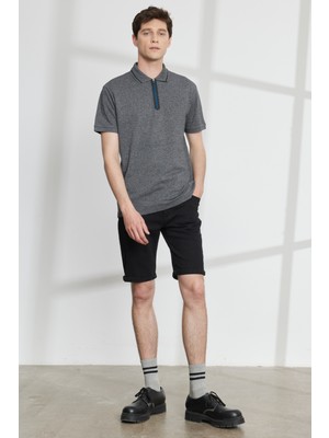 ALTINYILDIZ CLASSICS Erkek Antrasit-melanj Slim Fit Dar Kesim Fermuarlı Polo Yaka Pamuklu Kısa Kollu Tişört