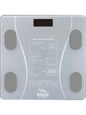Voit Gri Bluetooth Baskül - Dijital Akıllı Tartı - Yağ Ölçer Tartı - Pil ve Mezuro Hediyeli Tartı