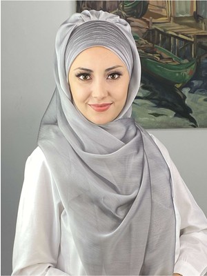 Butik Ambar Topkapı Çapraz Drapeli Fransız Şifon Açık Gri Hazır Şal