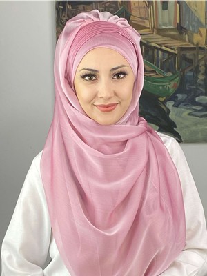 Butik Ambar Saray Model Yan Drapeli Fransız Şifon Uçuk Pembe Hazır Şal