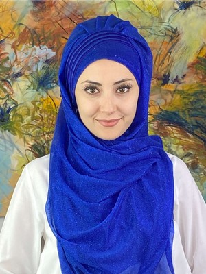Butik Ambar Saray Model Fransız Şifon Drapeli Simli Saks Hazır Şal