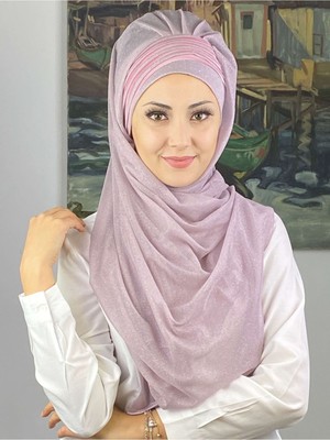 Butik Ambar Saray Model Fransız Şifon Drapeli Simli Açık Lila Hazır Şal