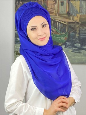 Butik Ambar Topkapı Çapraz Drapeli Fransız Şifon Saks Mavisi Hazır Şal