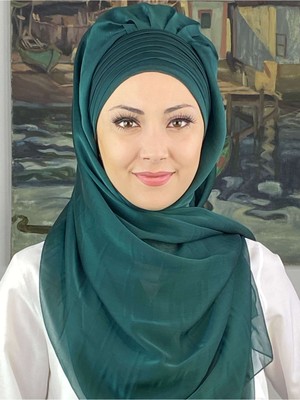 Butik Ambar Topkapı Çapraz Drapeli Fransız Şifon Zümrüt Yeşili Hazır Şal