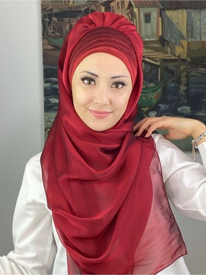 Butik Ambar Topkapı Çapraz Drapeli Fransız Şifon Bordo Hazır Şal