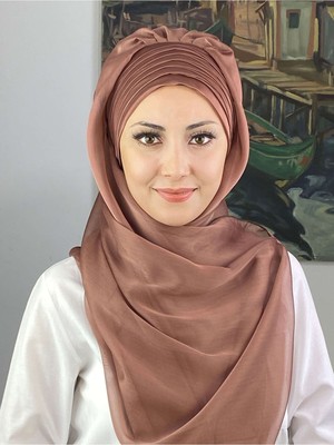 Butik Ambar Topkapı Çapraz Drapeli Fransız Şifon Sütlü Kahve Hazır Şal