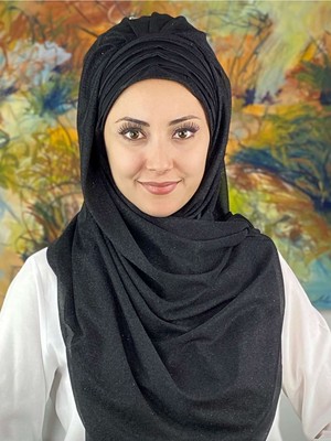 Butik Ambar Topkapı Çapraz Fransız Şifon Drapeli Simli Siyah Hazır Şal