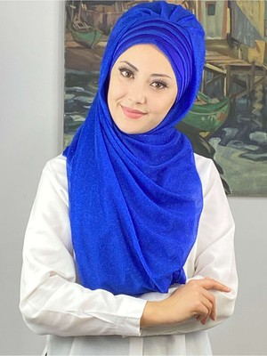 Butik Ambar Topkapı Çapraz Fransız Şifon Drapeli Simli Saks Hazır Şal