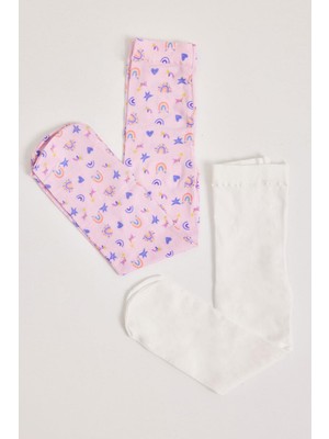 Katia & Bony 2 li Paket Fairytale Bebek Külotlu Çorap Beyaz/Pembe