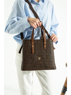 Impolo Lori Empirme Baskı Kahve Taba Kadın Omuz ve Kol Çantası 27X34 Ebatında