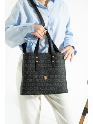 Impolo Lori Empirme Baskı  Siyah Kadın Omuz ve Kol Çantası 27X34 Ebatında