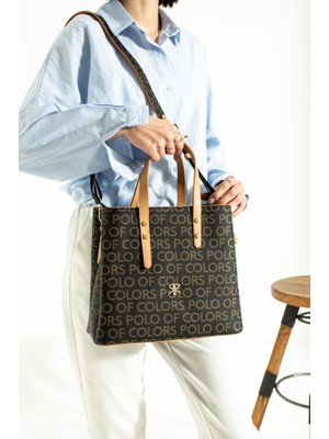 Impolo Lori Empirme Baskı Siyah Kamel Kadın Omuz ve Kol Çantası 27X34 Ebatında