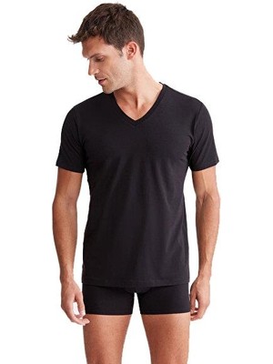 Kom Emilio V Yaka Modal Erkek Siyah Tshirt