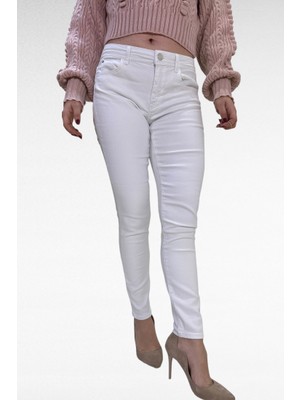 Yagmur Beren Yüksek Bel Beyaz Jean Kadın Pantolon Zara Ful Likralı