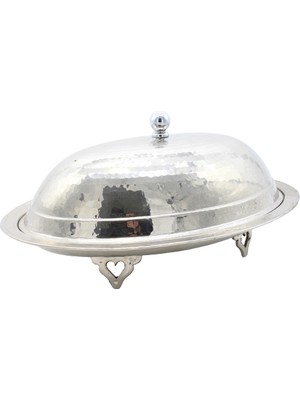 Copperdone El Dövmesi Ayaklı Model Bakır Servis Tabağı Gümüş Renk 30CM