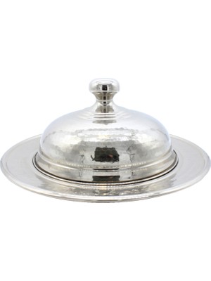 Copperdone El Dövmesi Yuvarlak Bakır Kapaklı Servis Tabağı Gümüş Renk 35 cm